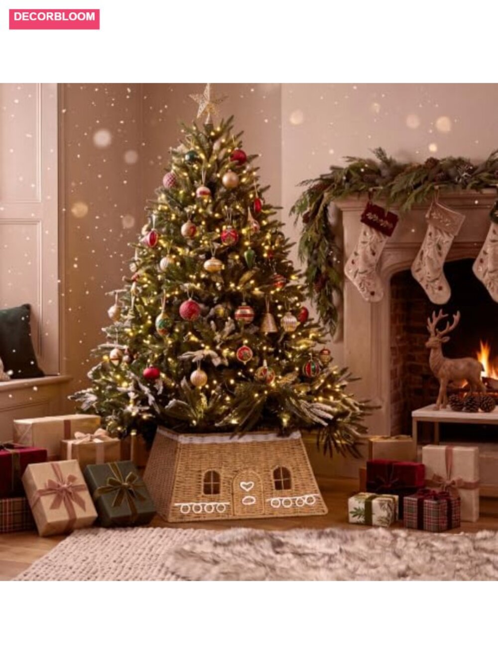 Rattan Gingerbread House Christmas Tree Collar 17 in Woven Farmhouse Decor - Picture 4 of 6